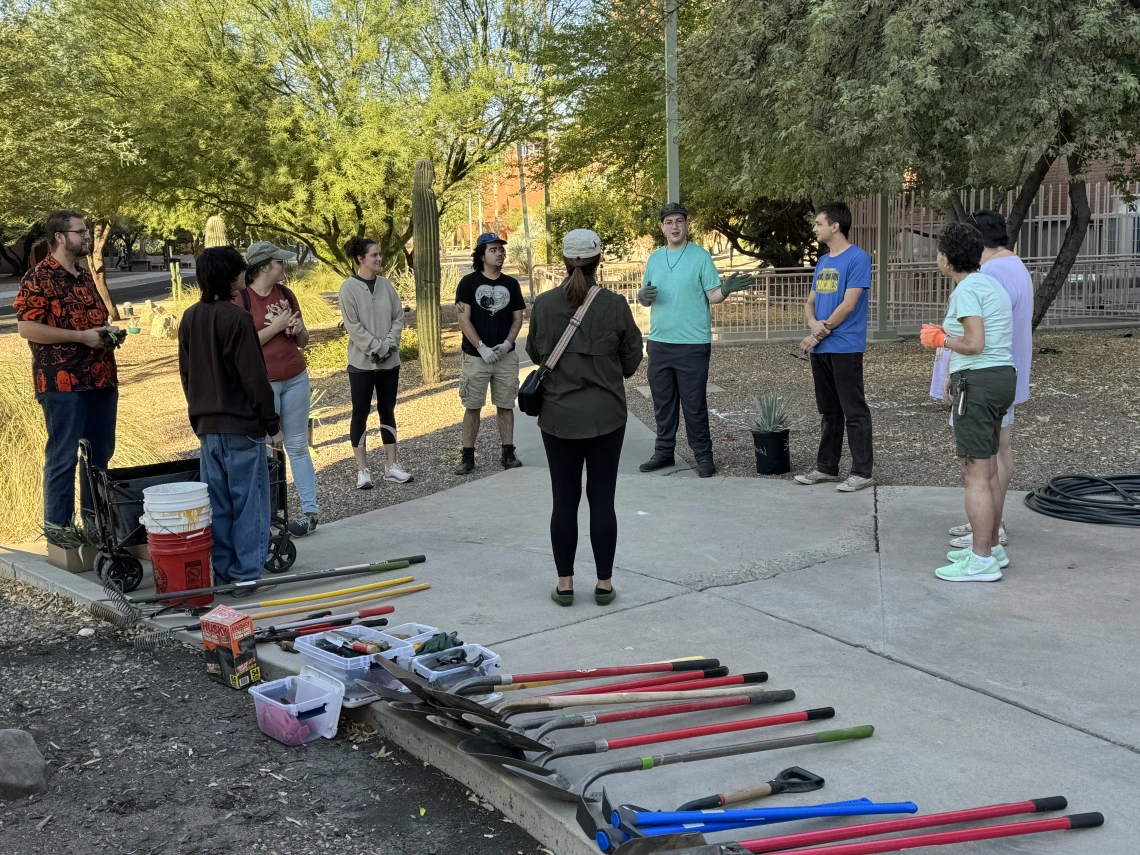 Volunteers getting organized and getting to know each other.